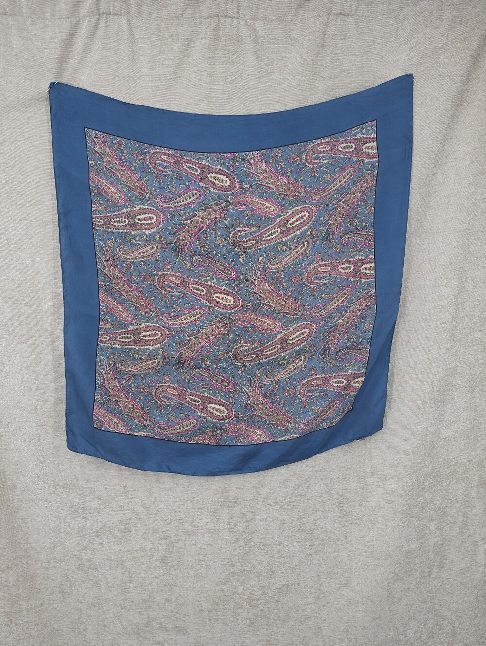 Liberty Vintage Silk Square Scarf Blue and Pink Paisley Pattern